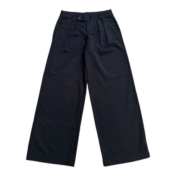 H&M DIVIDED Dress Pants Black Wide Leg Pleated Women's 4 Relaxed Casual Mid Rise - Picture 2 of 13